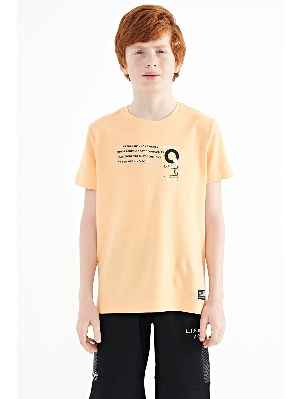 Turuncu Kavun Içi Baskı Detaylı O Yaka Standart Kalıp Erkek Çocuk Tişört - 11145