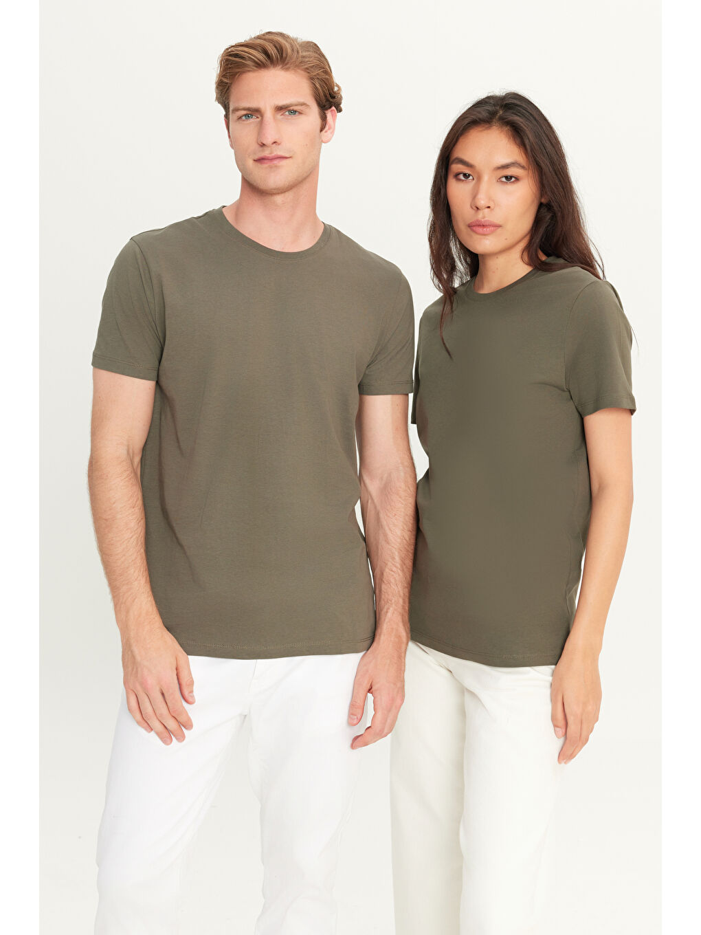 Erkek Haki Slim Fit Dar Kesim %100 Pamuk Bisiklet Yaka Kısa Kollu Tişört-1