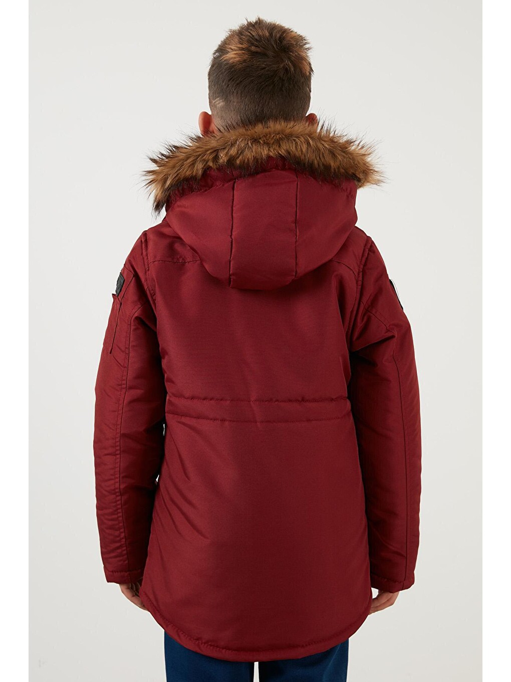Bordo Yakası Suni Kürklü Peluş Astarlı Kapüşonlu Dar Kesim Mont 6031050-4