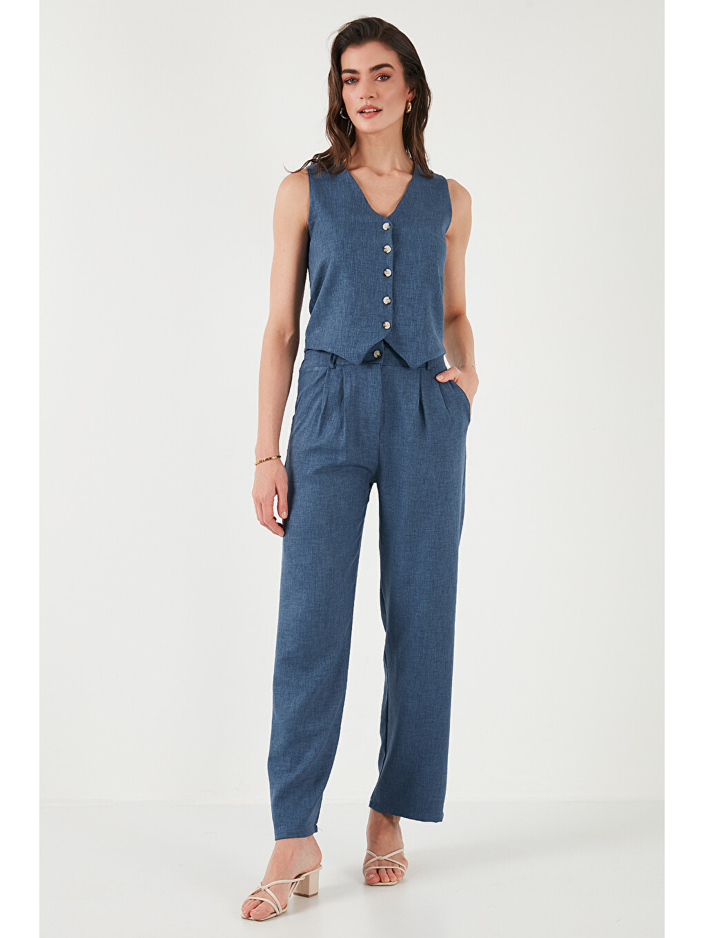 İndigo Regular Fit Bol Paça Yelekli Kadın Takım 67045162s4-1