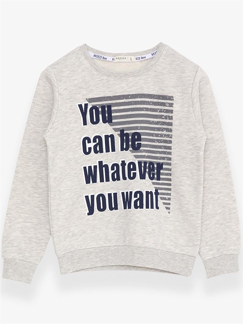 Erkek Çocuk Sweatshirt Yazı Baskılı Açık Gri Melanj (10 Yaş)