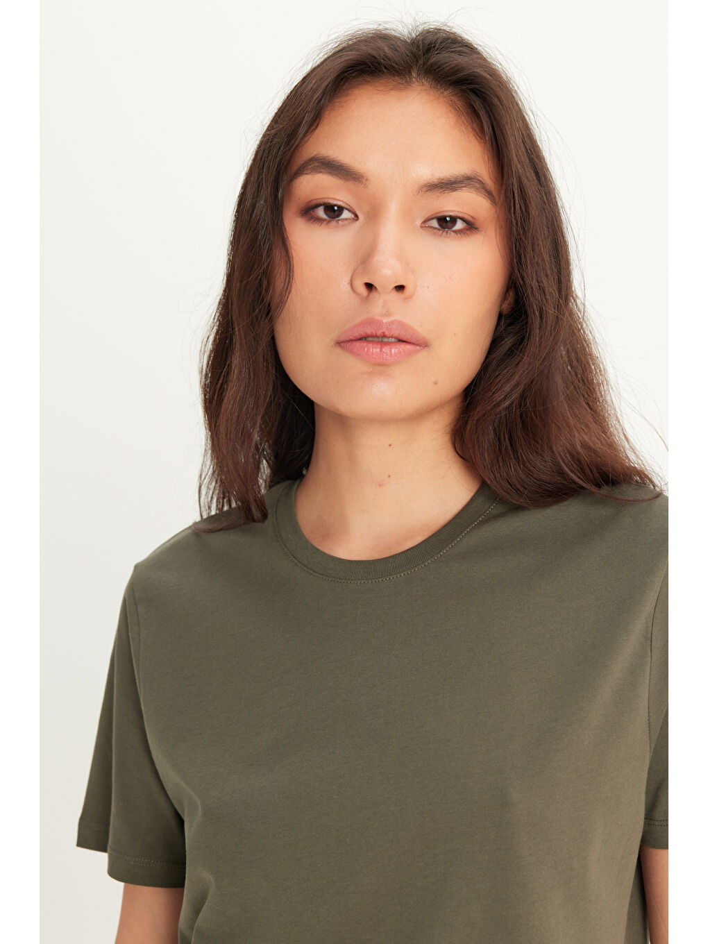 Erkek Haki Slim Fit Dar Kesim %100 Pamuk Bisiklet Yaka Kısa Kollu Tişört-8