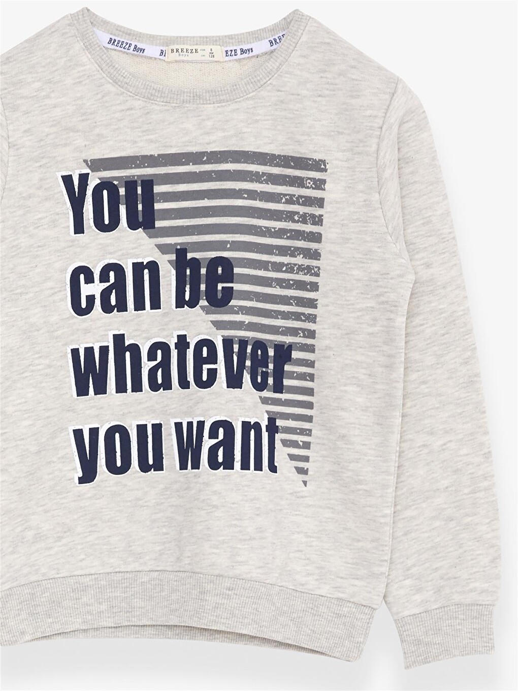 Erkek Çocuk Sweatshirt Yazı Baskılı Açık Gri Melanj (10 Yaş)-2