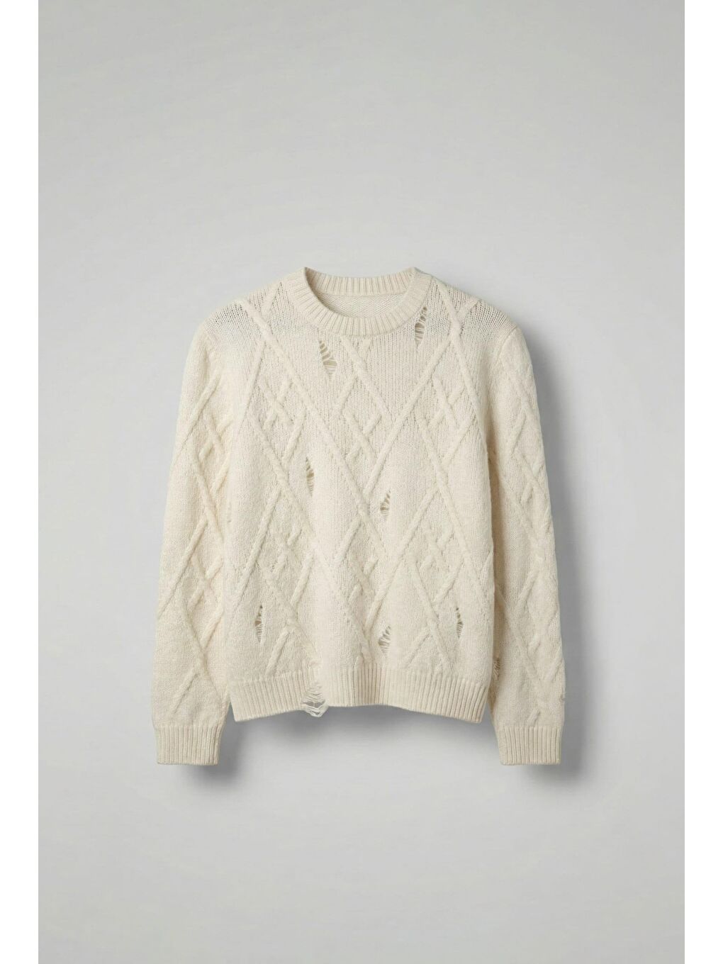 Erkek Oversize Desenli Triko Kazak Ekru