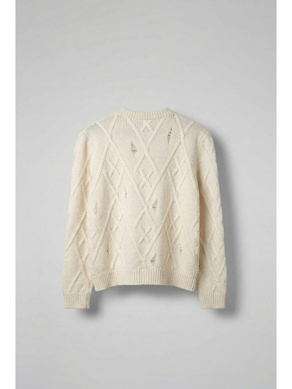 Erkek Oversize Desenli Triko Kazak Ekru-1