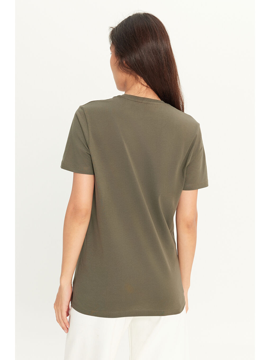 Erkek Haki Slim Fit Dar Kesim %100 Pamuk Bisiklet Yaka Kısa Kollu Tişört-10