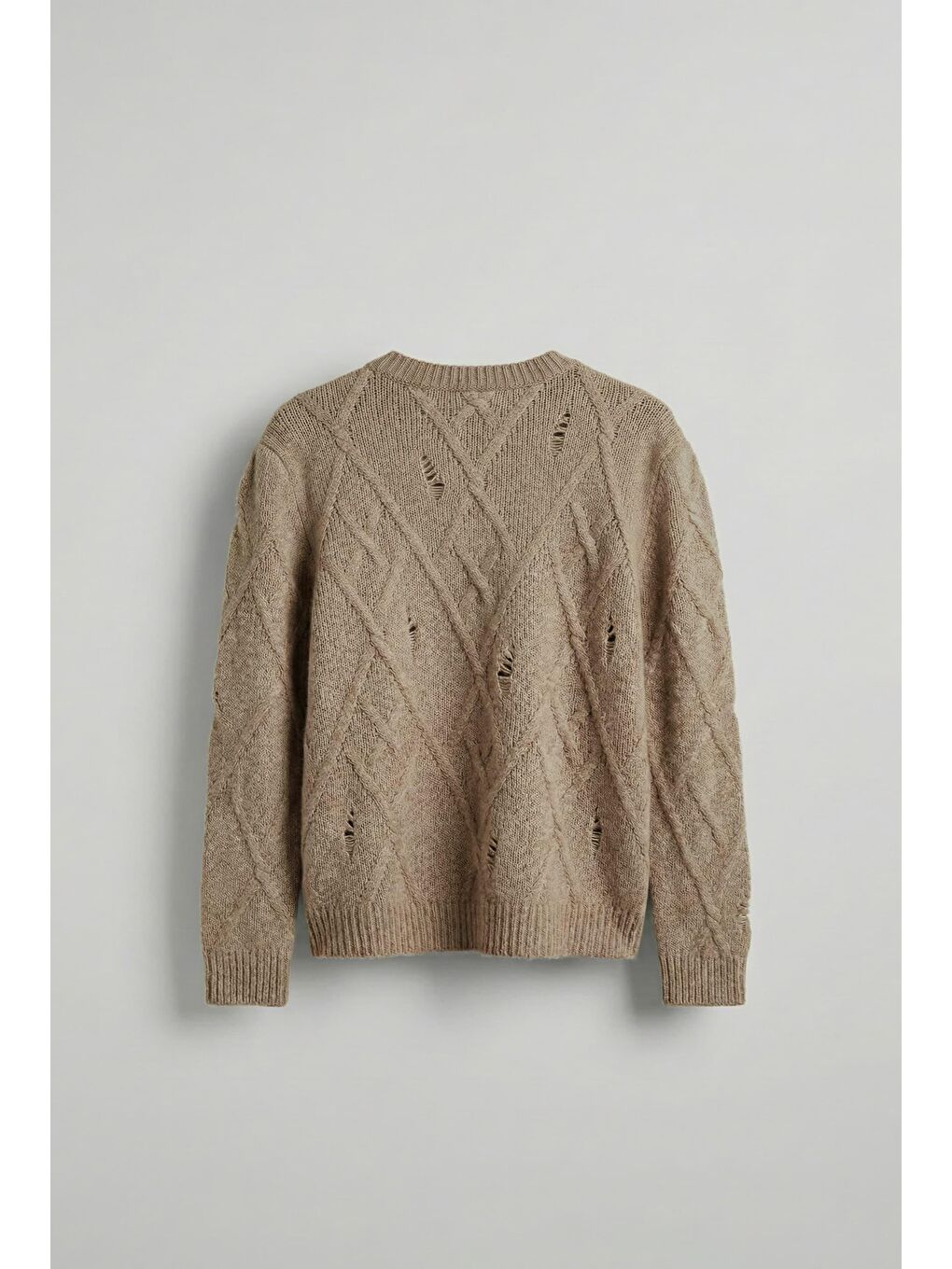 Bej Erkek Oversize Desenli Triko Kazak Taş-1