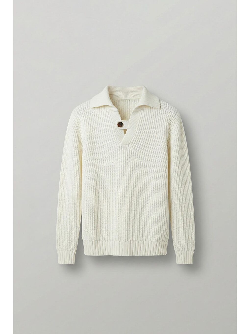 Erkek Oversize Düğmeli Çizgili Kazak Ekru