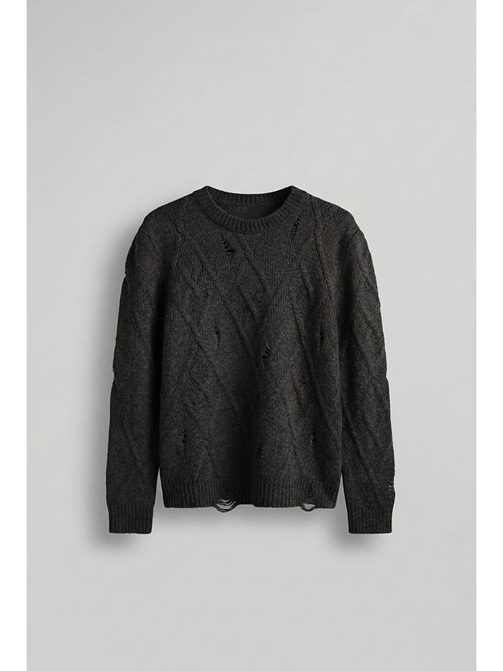 Erkek Oversize Desenli Triko Kazak Siyah