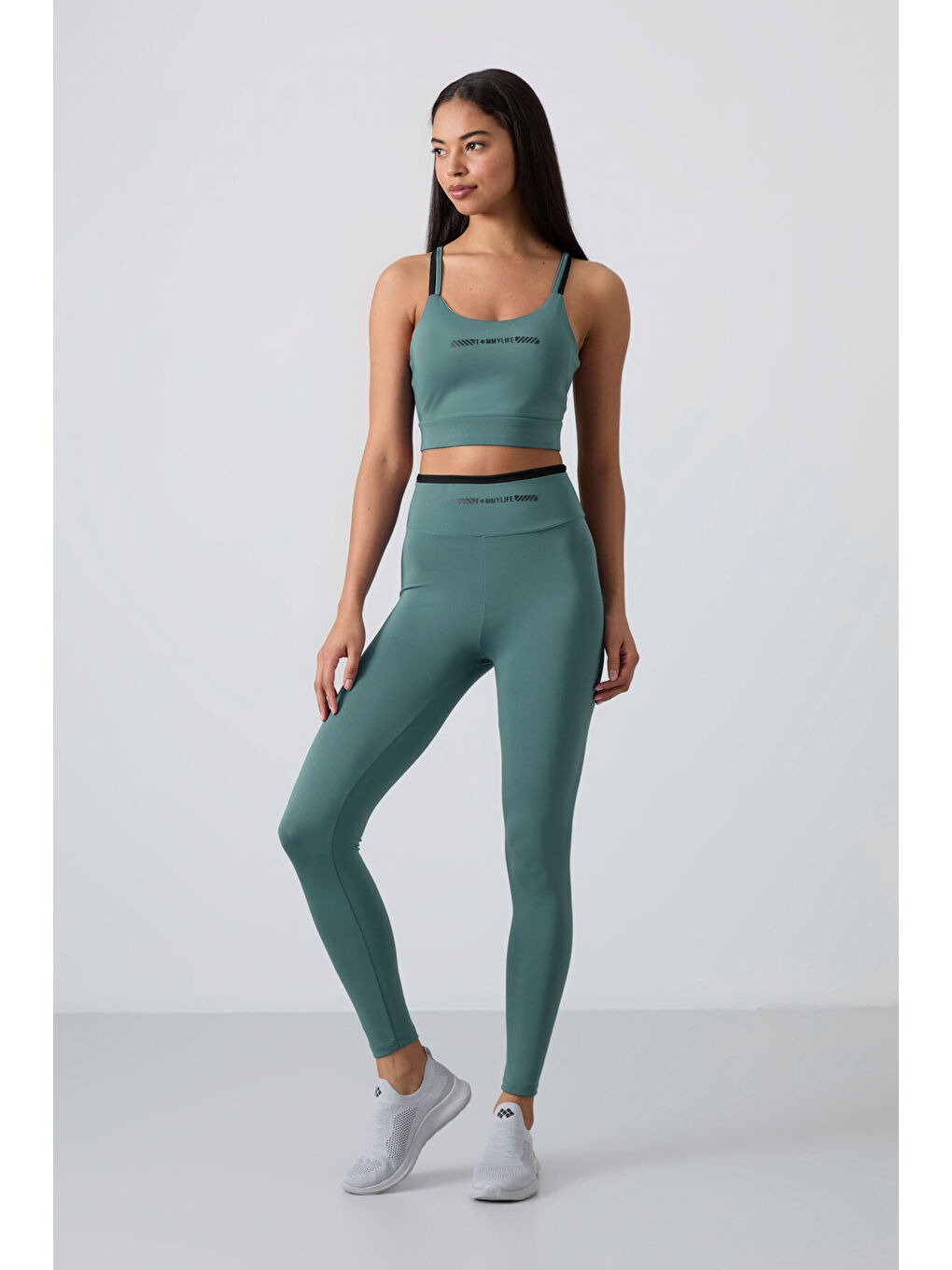Mint Yeşil Polyester Esnek Standart Fit Performans Kadın Tayt Takım - 95333