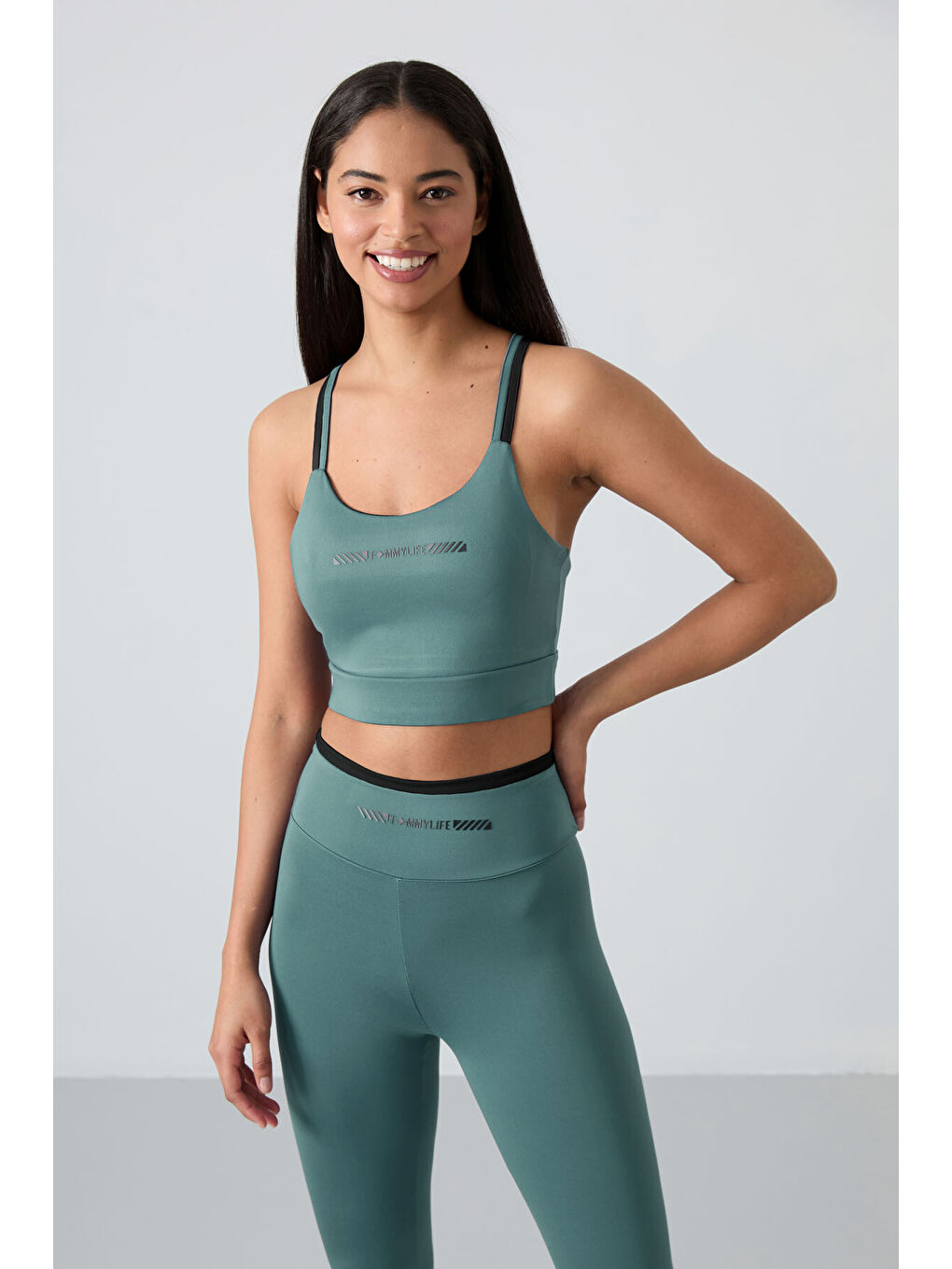 Mint Yeşil Polyester Esnek Standart Fit Performans Kadın Tayt Takım - 95333-1