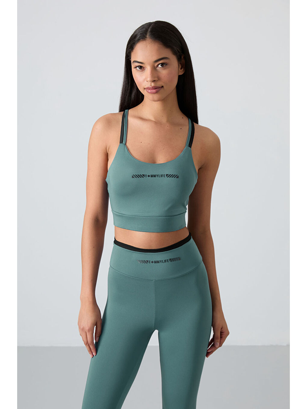 Mint Yeşil Polyester Esnek Standart Fit Performans Kadın Tayt Takım - 95333-3