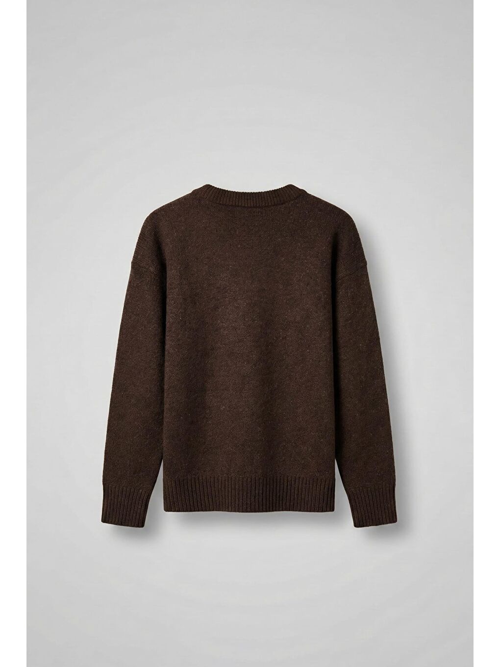 Erkek Desenli Oversize Triko Kazak Kahverengi-1