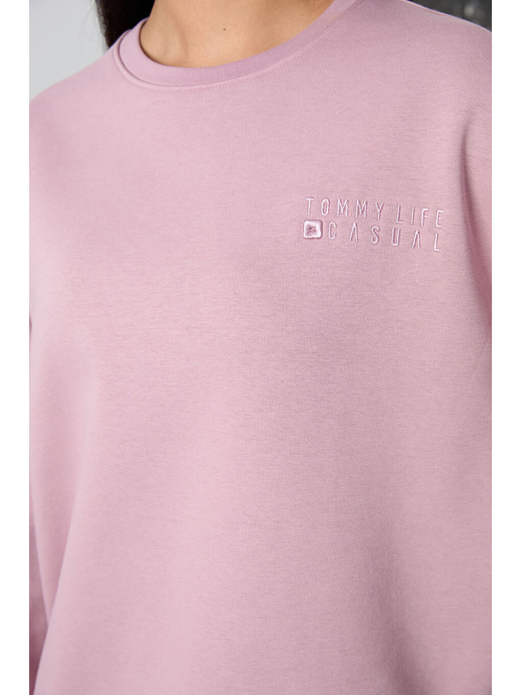 Pembe Gül Kurusu Bisiklet Yaka Oversize Lastik Paça Kadın Eşofman Takımı - 95287-4