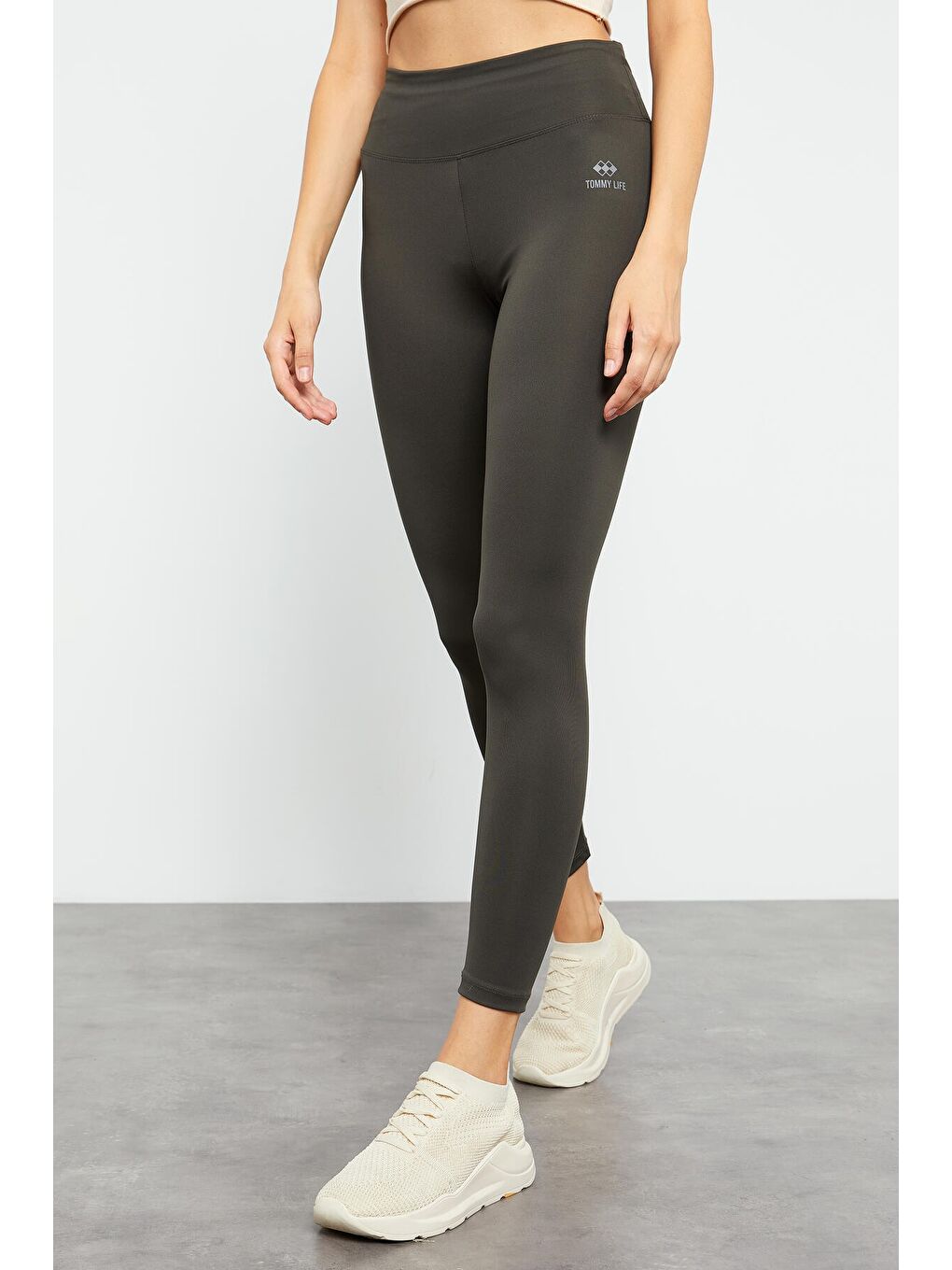 Haki Yüksek Bel Streç Slim Fit Dar Paça Kadın Tayt - 94545-1