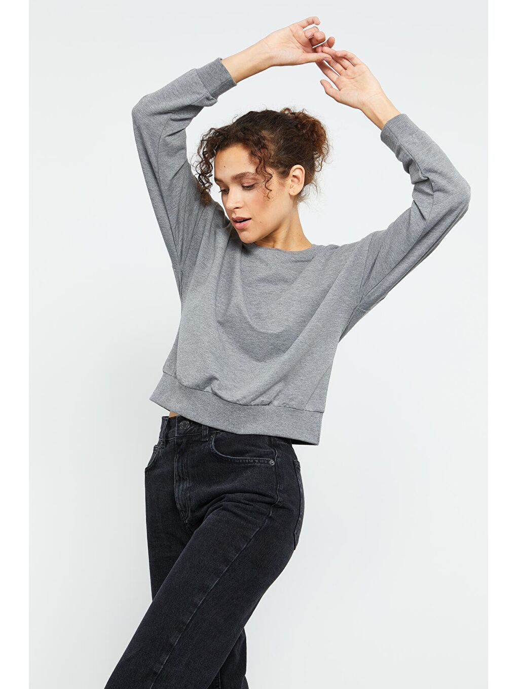Gri Melanj Basic Rahat Form O Yaka Kadın Sweatshirt - 97114-2