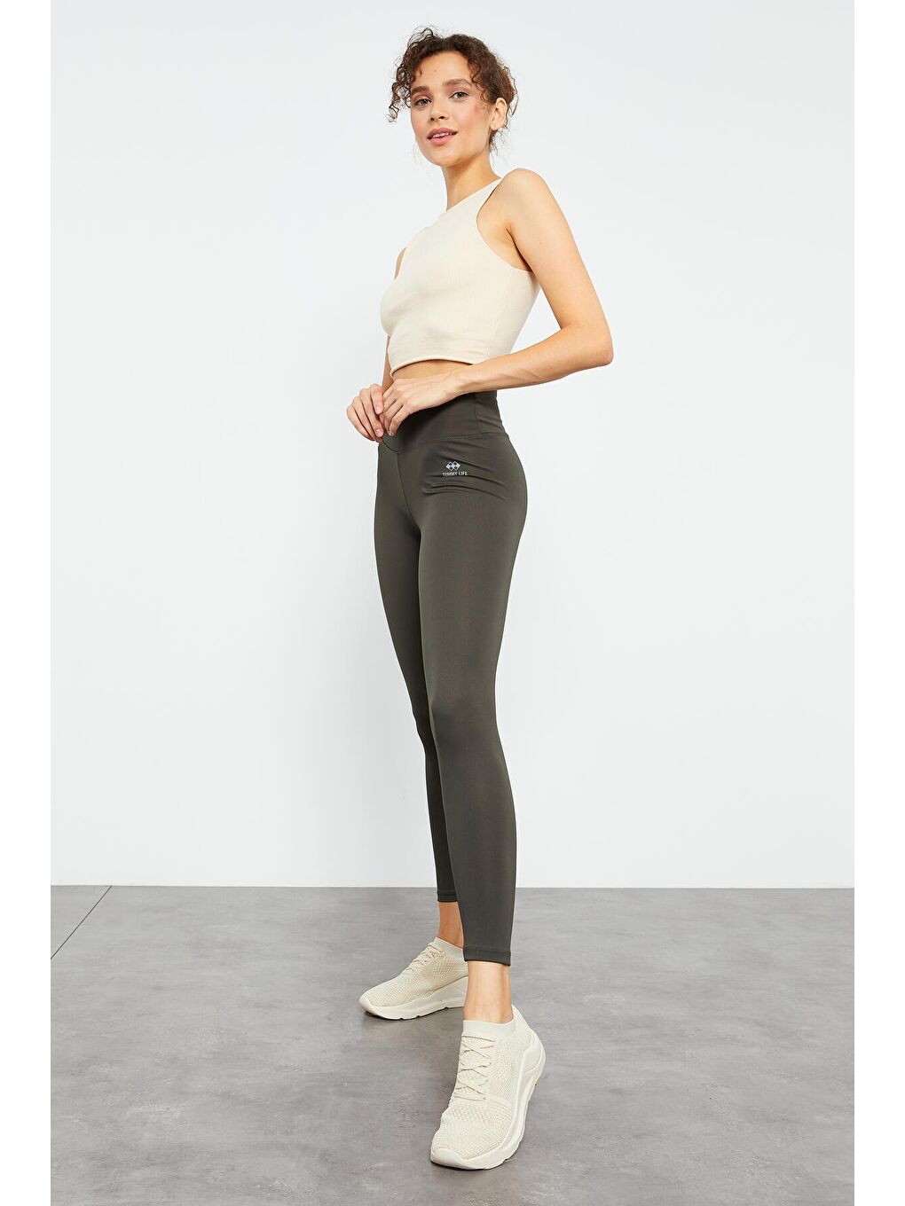 Haki Yüksek Bel Streç Slim Fit Dar Paça Kadın Tayt - 94545-2