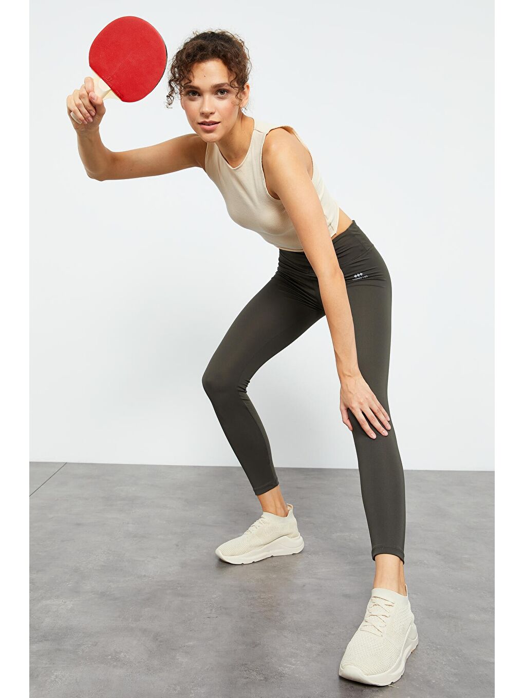 Haki Yüksek Bel Streç Slim Fit Dar Paça Kadın Tayt - 94545-3