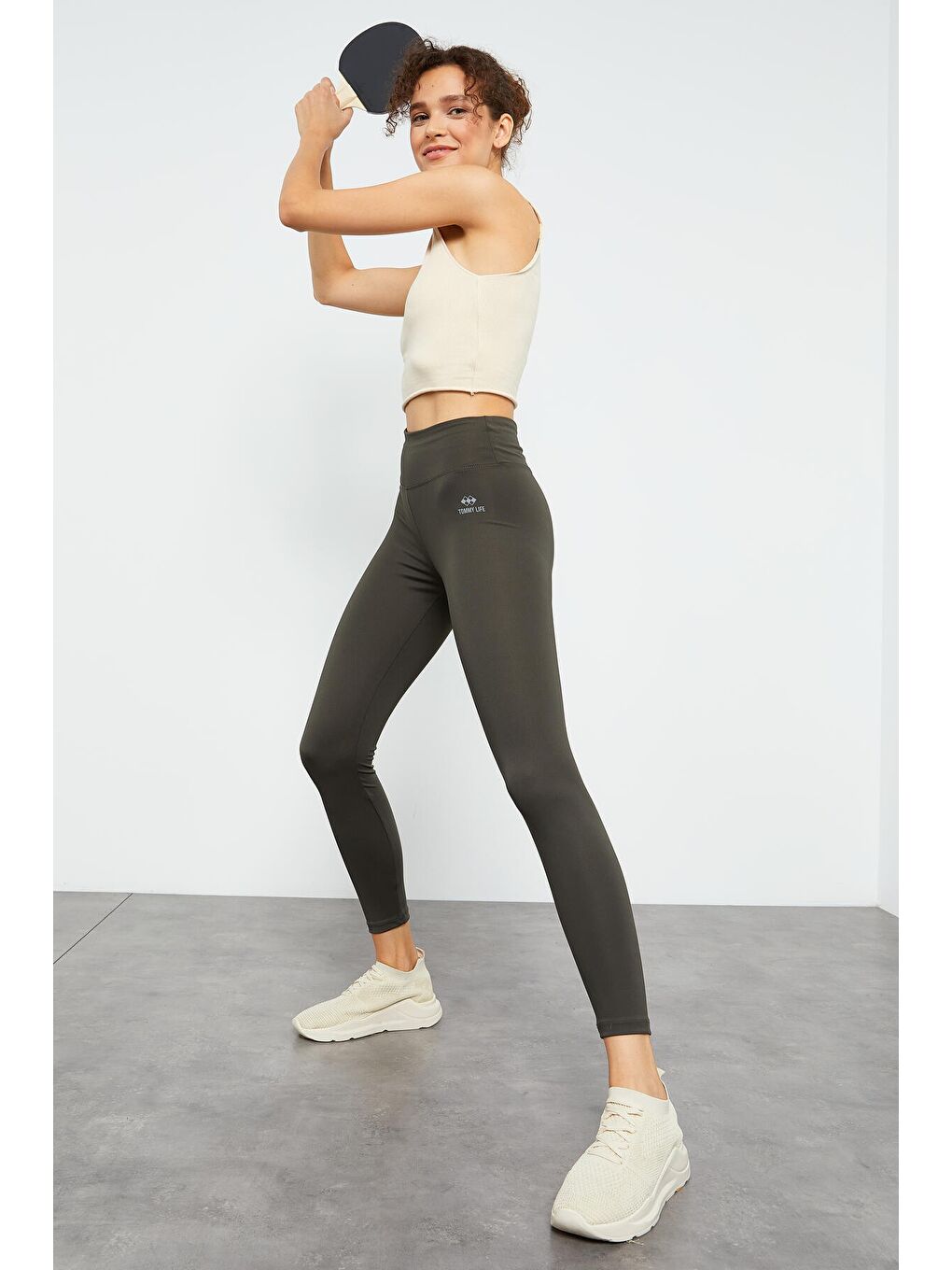 Haki Yüksek Bel Streç Slim Fit Dar Paça Kadın Tayt - 94545-4