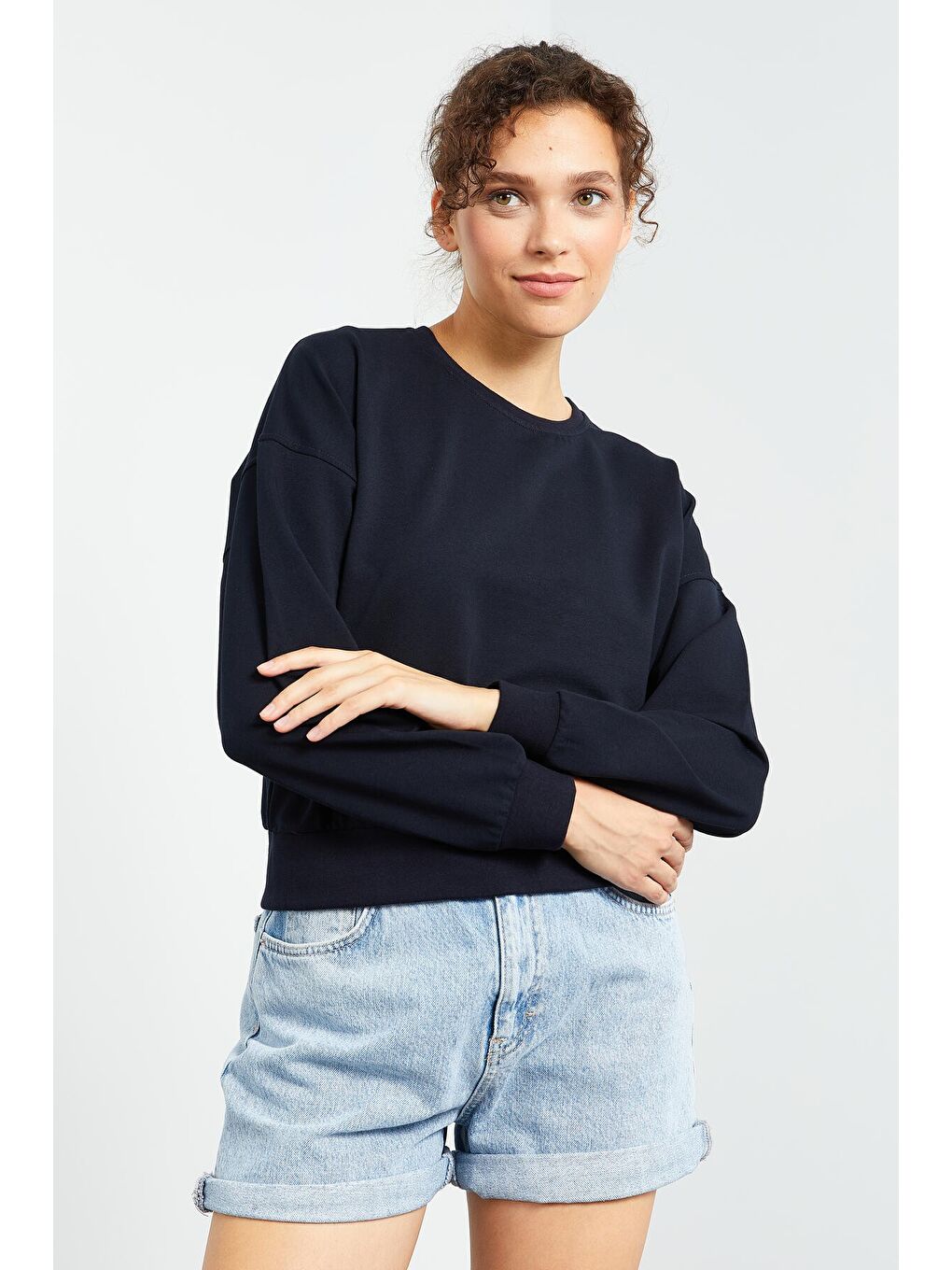Lacivert Basic Rahat Form O Yaka Kadın Sweatshirt - 97114-4