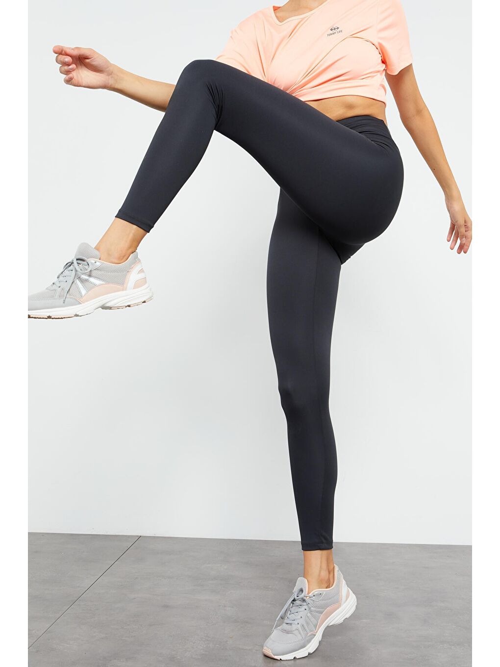 Antrasit Yüksek Bel Streç Slim Fit Dar Paça Kadın Tayt - 94545-3