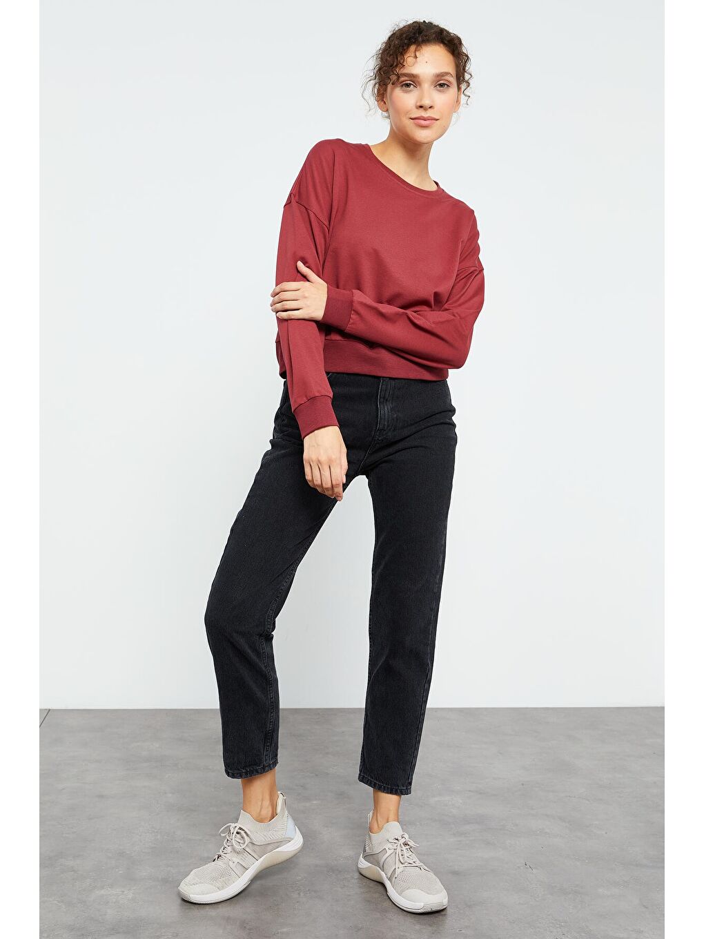 Bordo Basic Rahat Form O Yaka Kadın Sweatshirt - 97114-4