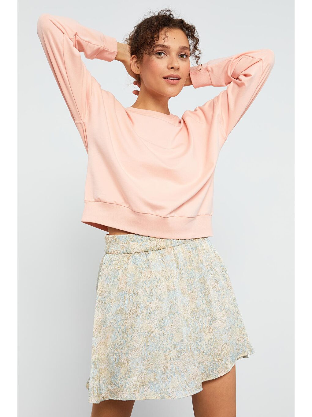 Pembe Basic Rahat Form O Yaka Kadın Sweatshirt - 97114-2