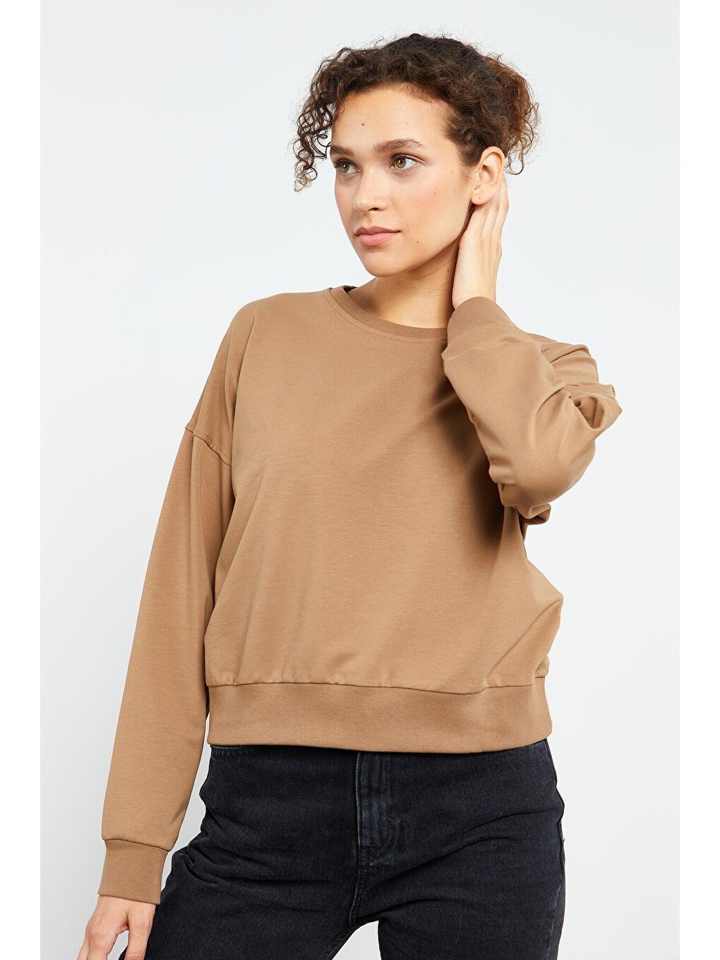 Kahverengi Toprak Basic Rahat Form O Yaka Kadın Sweatshirt - 97114