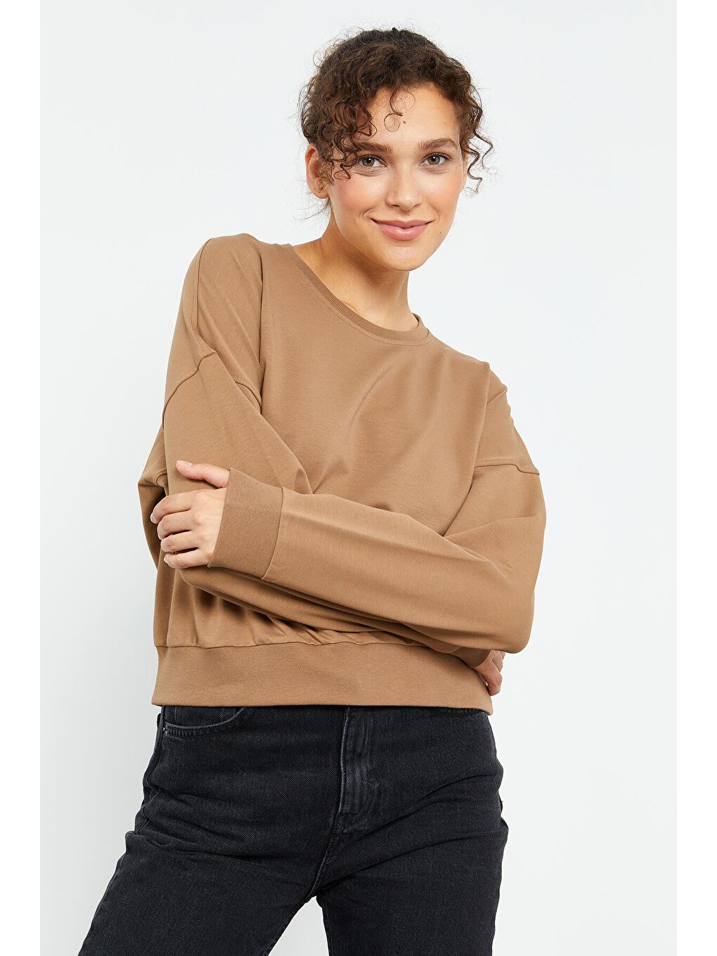 Kahverengi Toprak Basic Rahat Form O Yaka Kadın Sweatshirt - 97114-2
