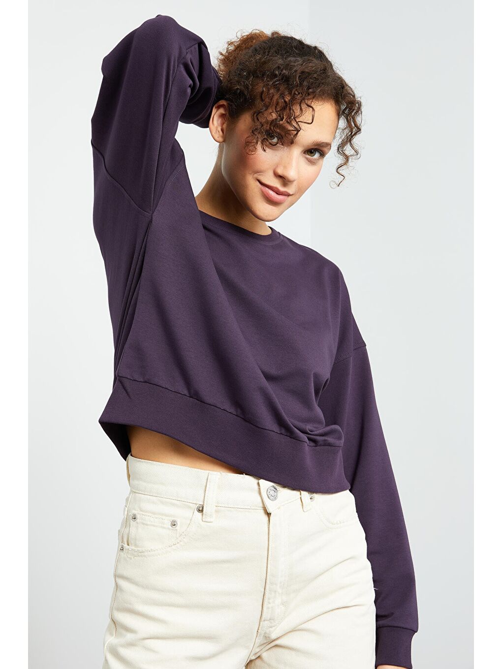 Mor Basic Rahat Form O Yaka Kadın Sweatshirt - 97114