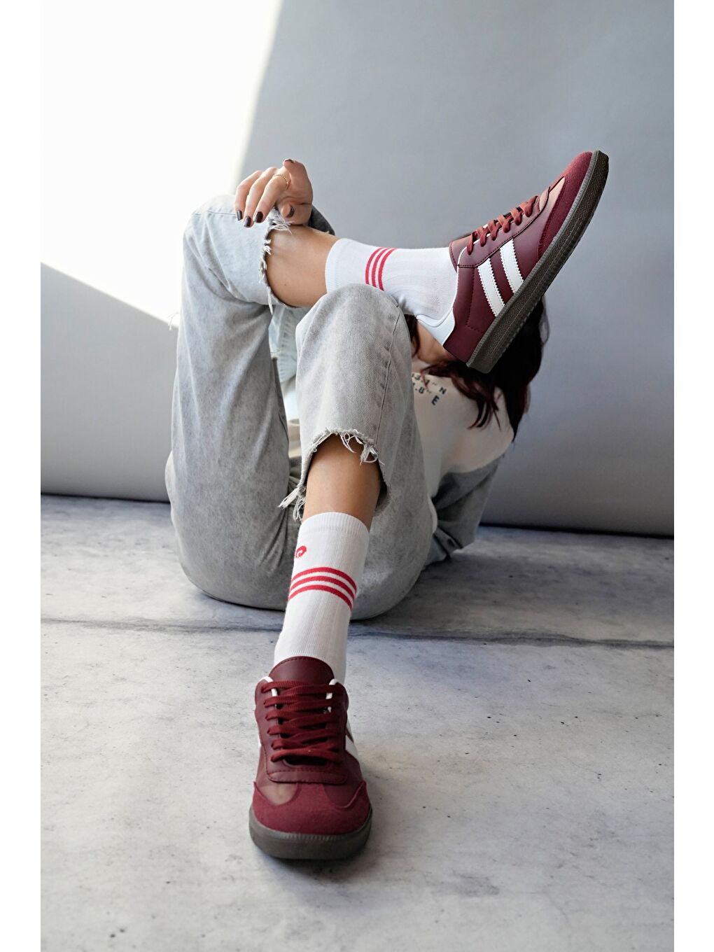 Bordo GORDON Unisex Ortopedik Günlük Bağcıklı Yürüyüş Koşu Sneaker Spor Ayakkabı-2