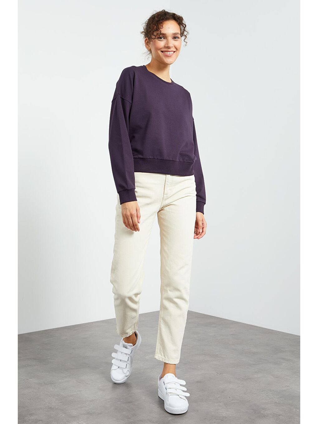 Mor Basic Rahat Form O Yaka Kadın Sweatshirt - 97114-1