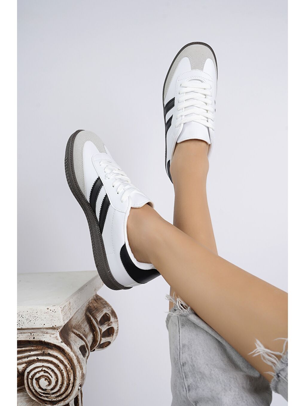 Beyaz GORDON Unisex Ortopedik Günlük Bağcıklı Yürüyüş Koşu Sneaker Spor Ayakkabı-6