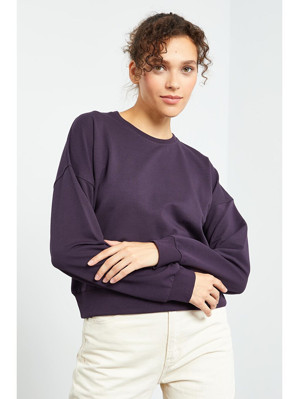 Mor Basic Rahat Form O Yaka Kadın Sweatshirt - 97114-2