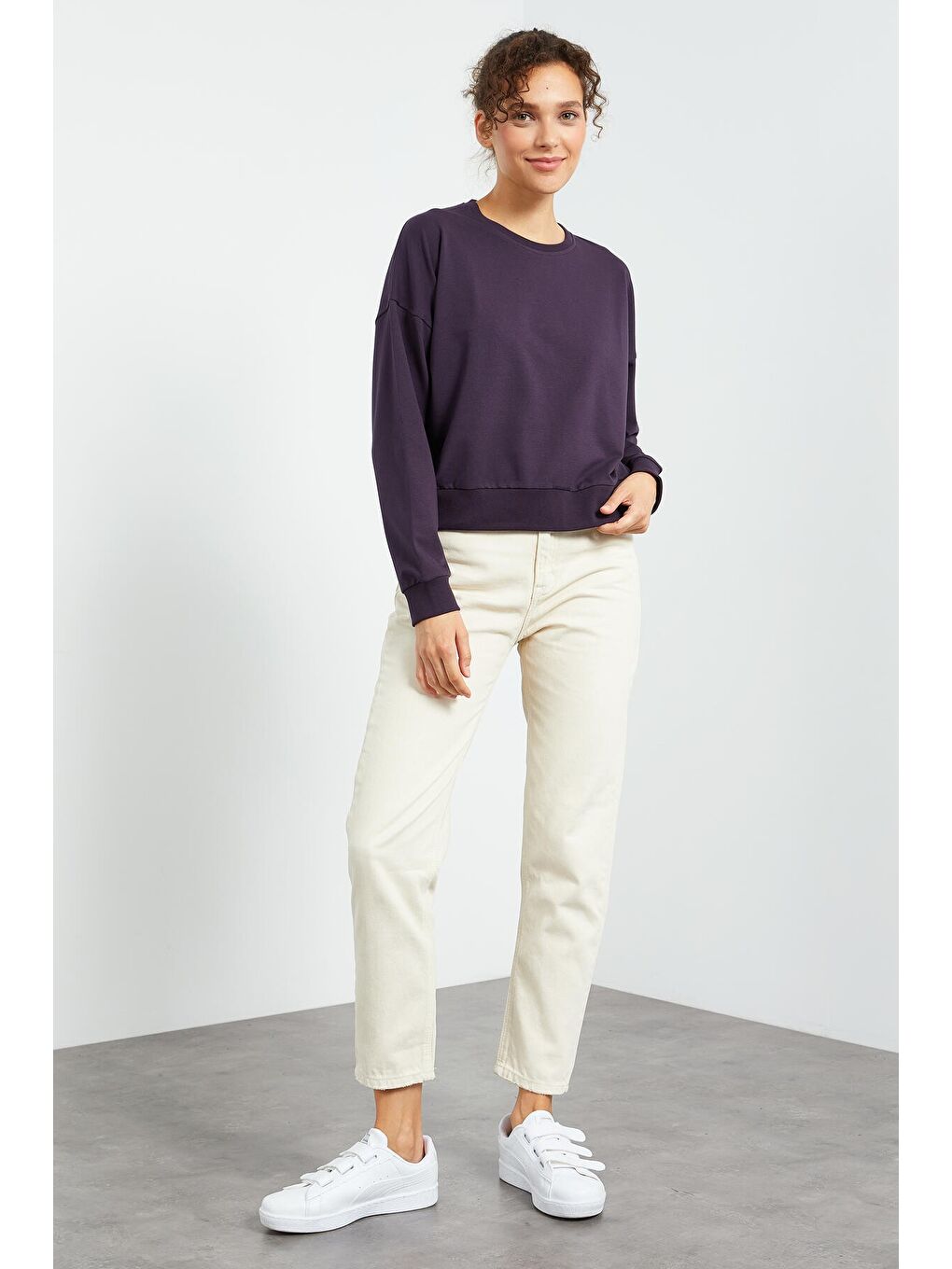 Mor Basic Rahat Form O Yaka Kadın Sweatshirt - 97114-3