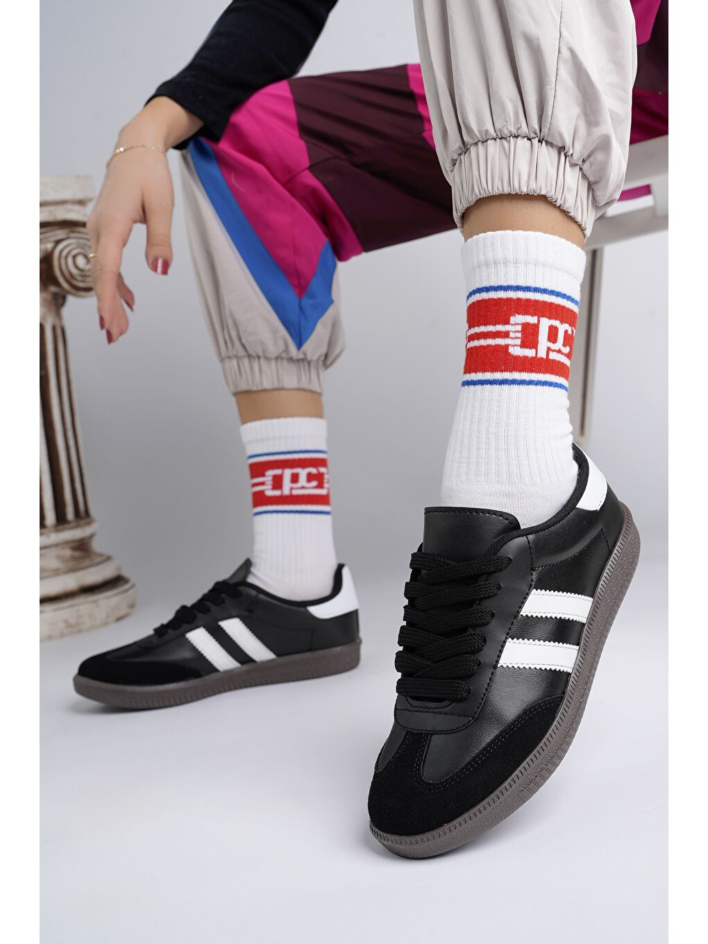 Siyah GORDON Unisex Ortopedik Günlük Bağcıklı Yürüyüş Koşu Sneaker Spor Ayakkabı-4