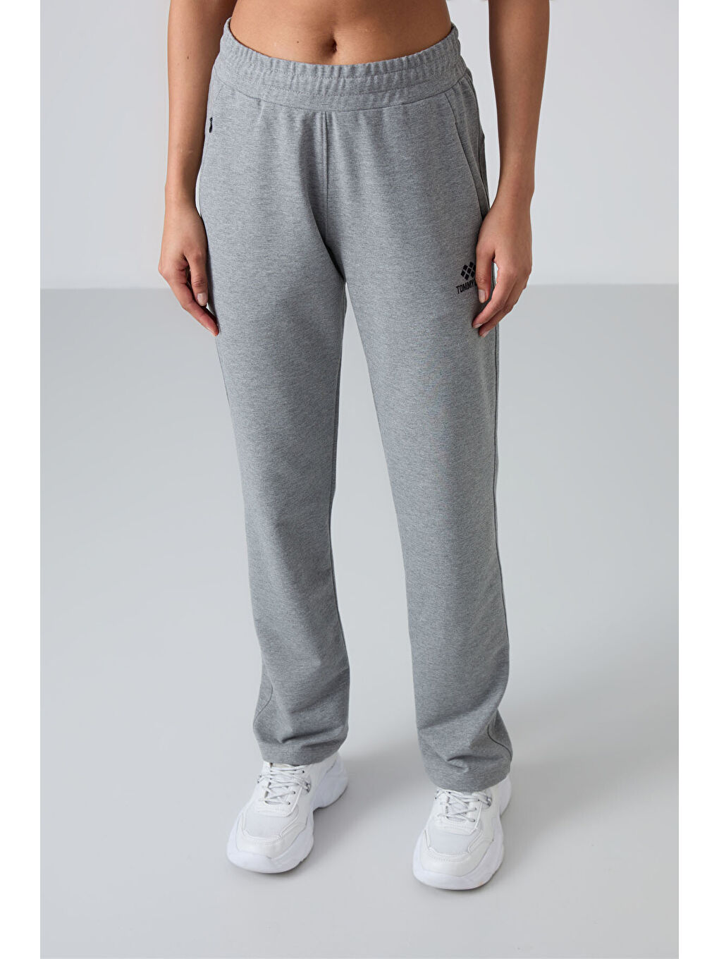 Gri Melanj Gizli Fermuar Cepli Rahat Form Klasik Paça Kadın Eşofman Alt - 94148-2