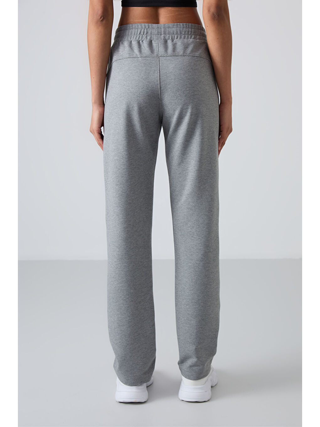 Gri Melanj Gizli Fermuar Cepli Rahat Form Klasik Paça Kadın Eşofman Alt - 94148-4