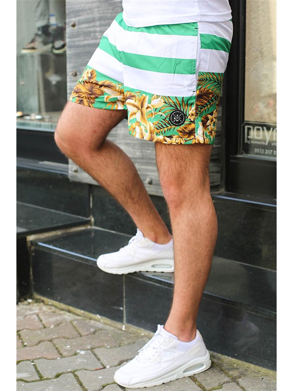 Çizgili Desenli Yeşil Deniz Şortu 2953