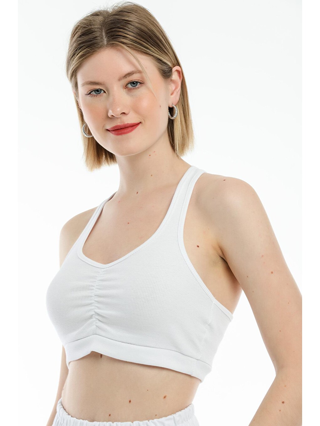 Beyaz Kadın Crop Atlet-tişort Spr21y18