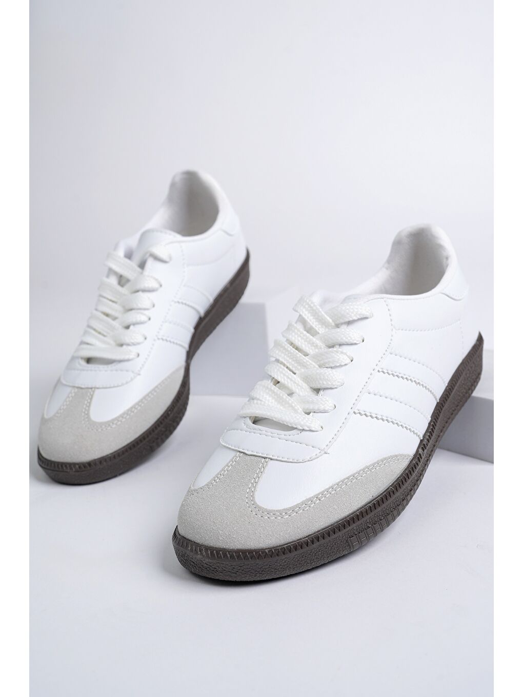 Beyaz GORDON Unisex Ortopedik Günlük Bağcıklı Yürüyüş Koşu Sneaker Spor Ayakkabı