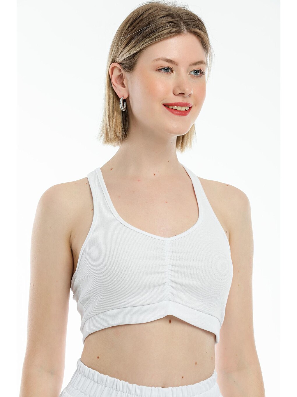 Beyaz Kadın Crop Atlet-tişort Spr21y18-1