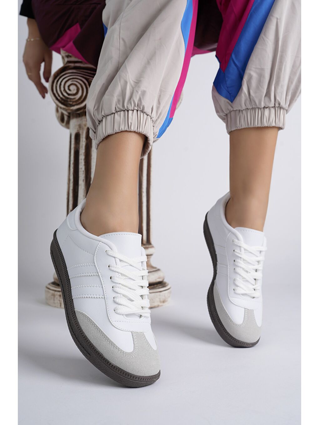 Beyaz GORDON Unisex Ortopedik Günlük Bağcıklı Yürüyüş Koşu Sneaker Spor Ayakkabı-4