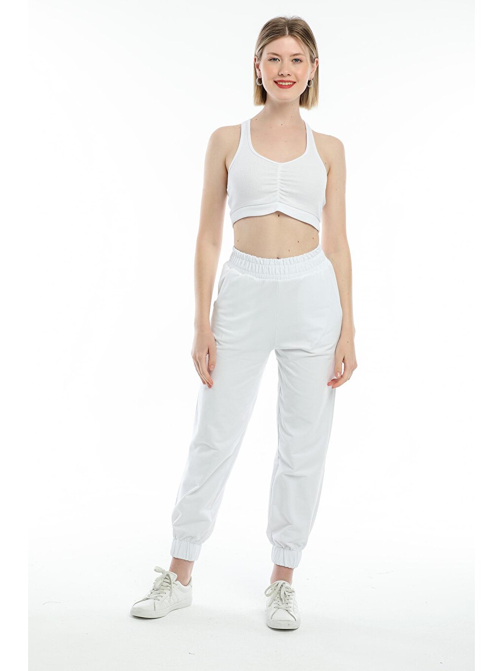 Beyaz Kadın Crop Atlet-tişort Spr21y18-2