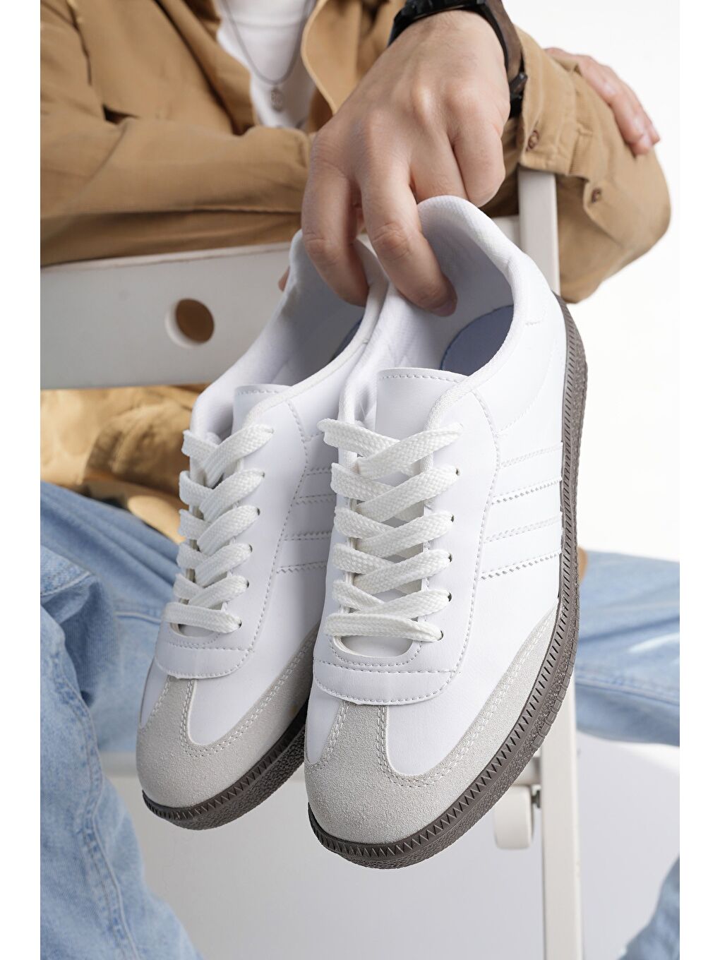 Beyaz GORDON Unisex Ortopedik Günlük Bağcıklı Yürüyüş Koşu Sneaker Spor Ayakkabı-8