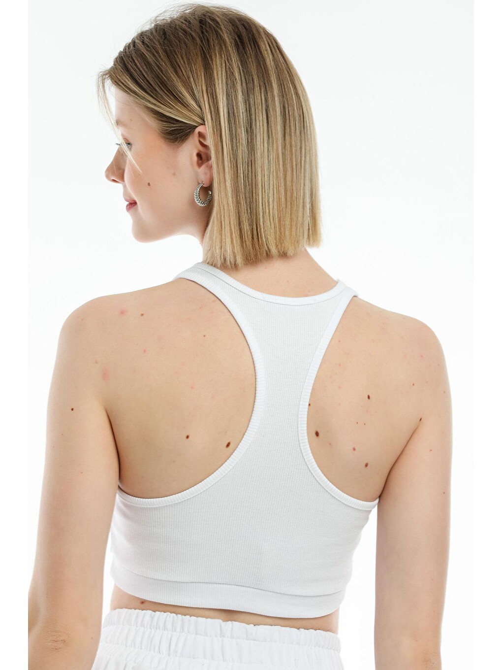 Beyaz Kadın Crop Atlet-tişort Spr21y18-3