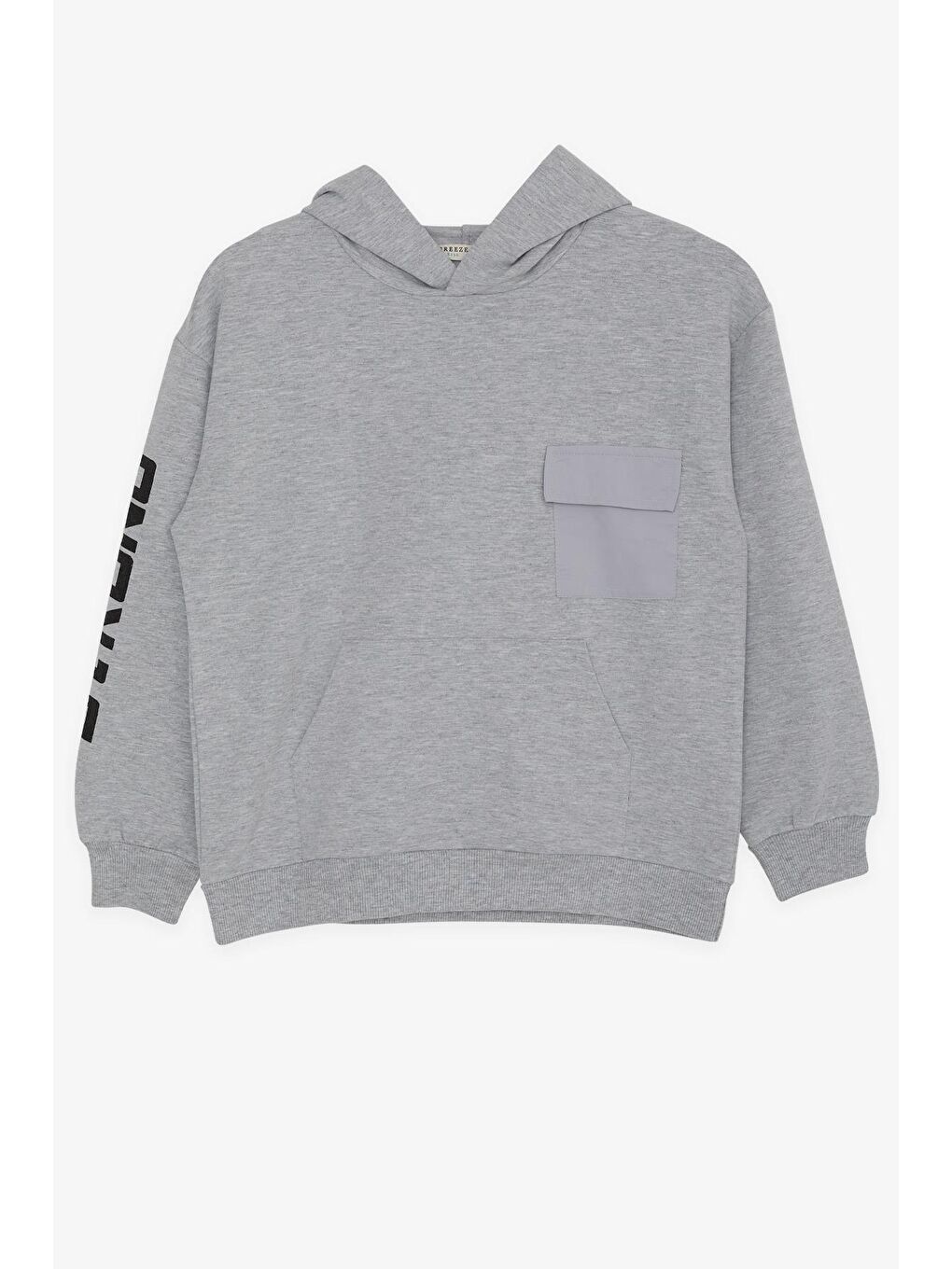 Erkek Çocuk Sweatshirt Kapüşonlu Cepli Açık Gri Melanj (8-14 Yaş)