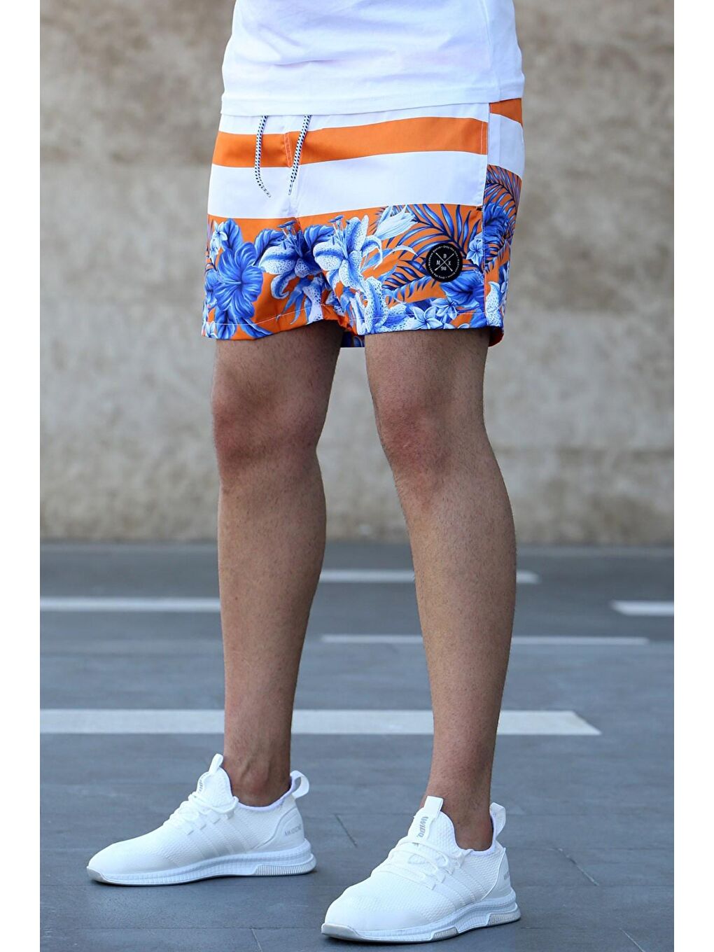 Çizgili Desenli Turuncu Deniz Şortu 2953-1