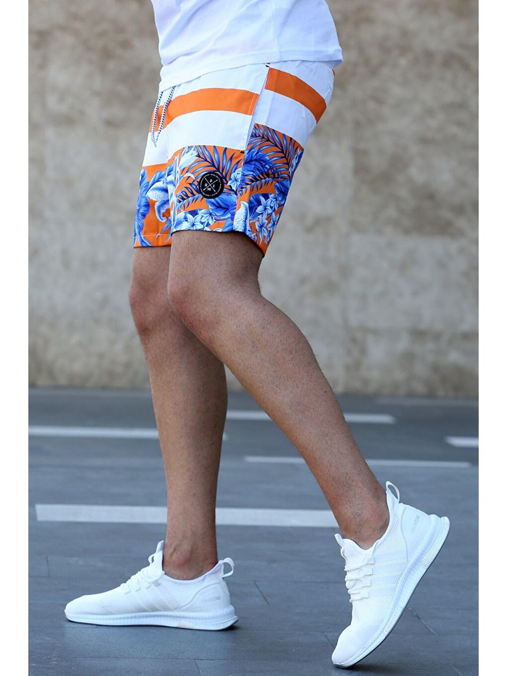 Çizgili Desenli Turuncu Deniz Şortu 2953-2