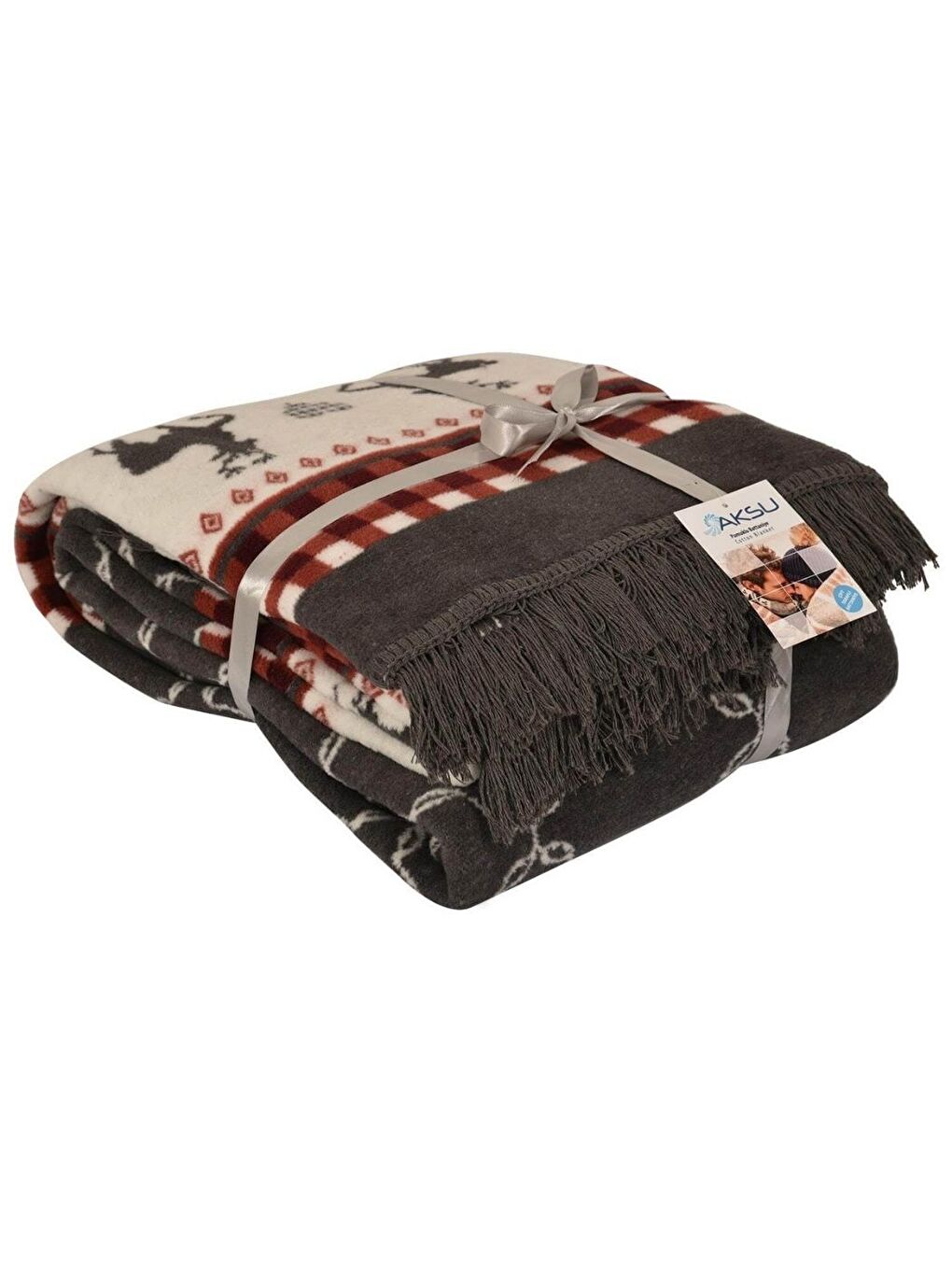 Gri Çift Kişilik Pamuklu Battaniye 180x220 Jesus-1